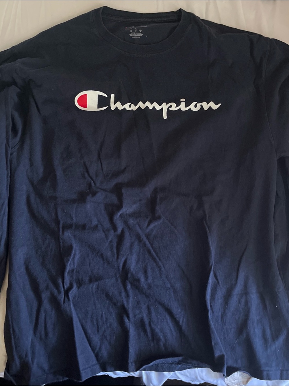 Champion Black Crewneck with Red & Blue Logo
